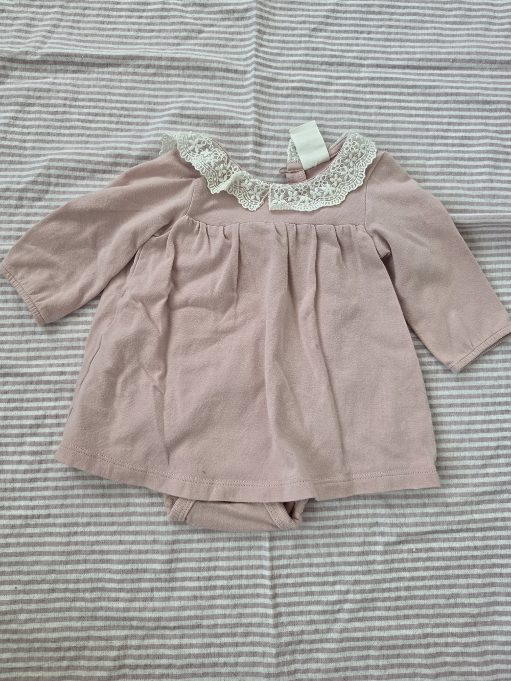 H&M Dusty Rose Lace Collar Dress Bodysuit | 2–4M
